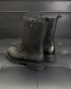 Black Leather Zip Combat Boot - Men's