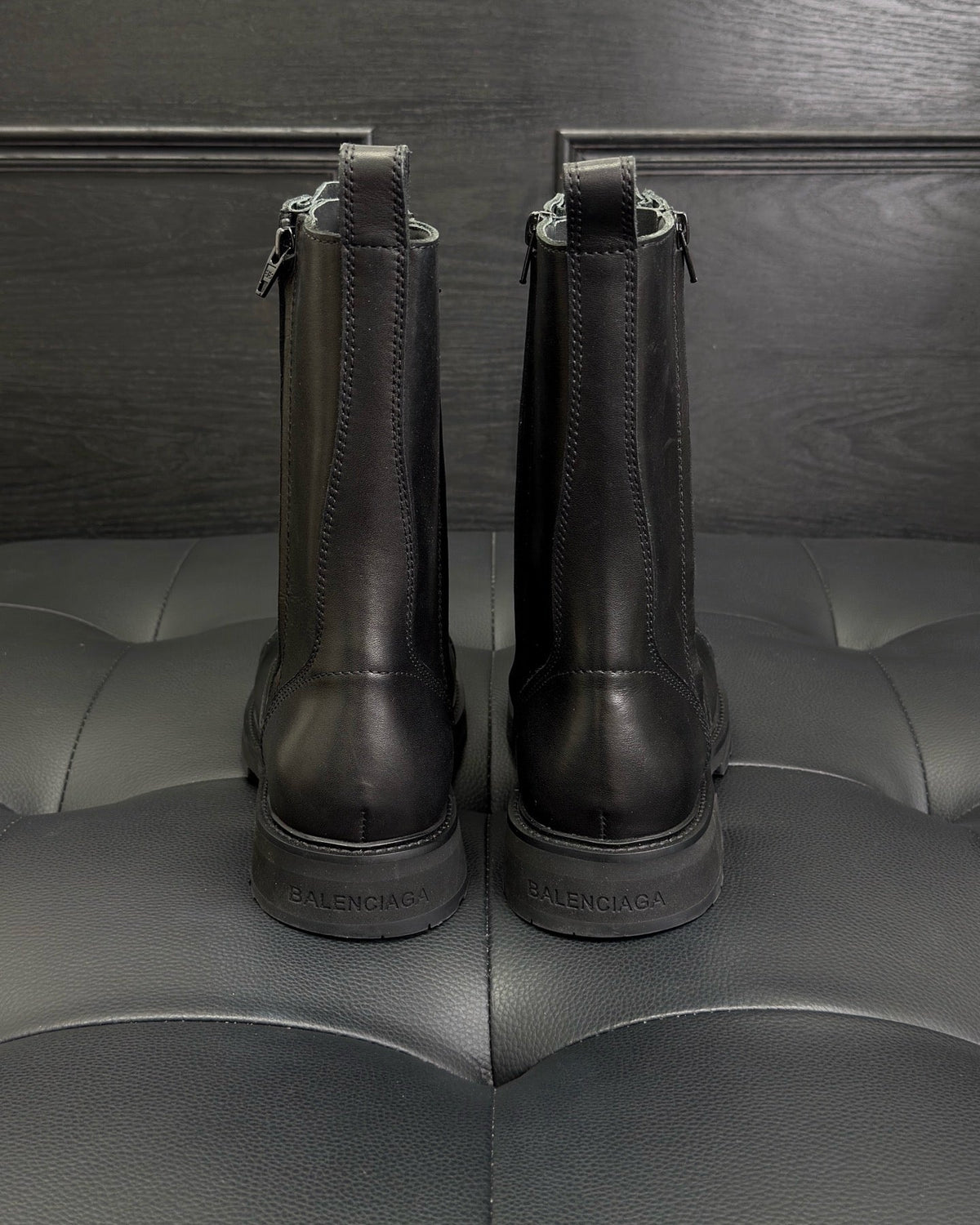 Black Leather Zip Combat Boot - Men's