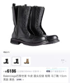 Black Leather Zip Combat Boot - Men's