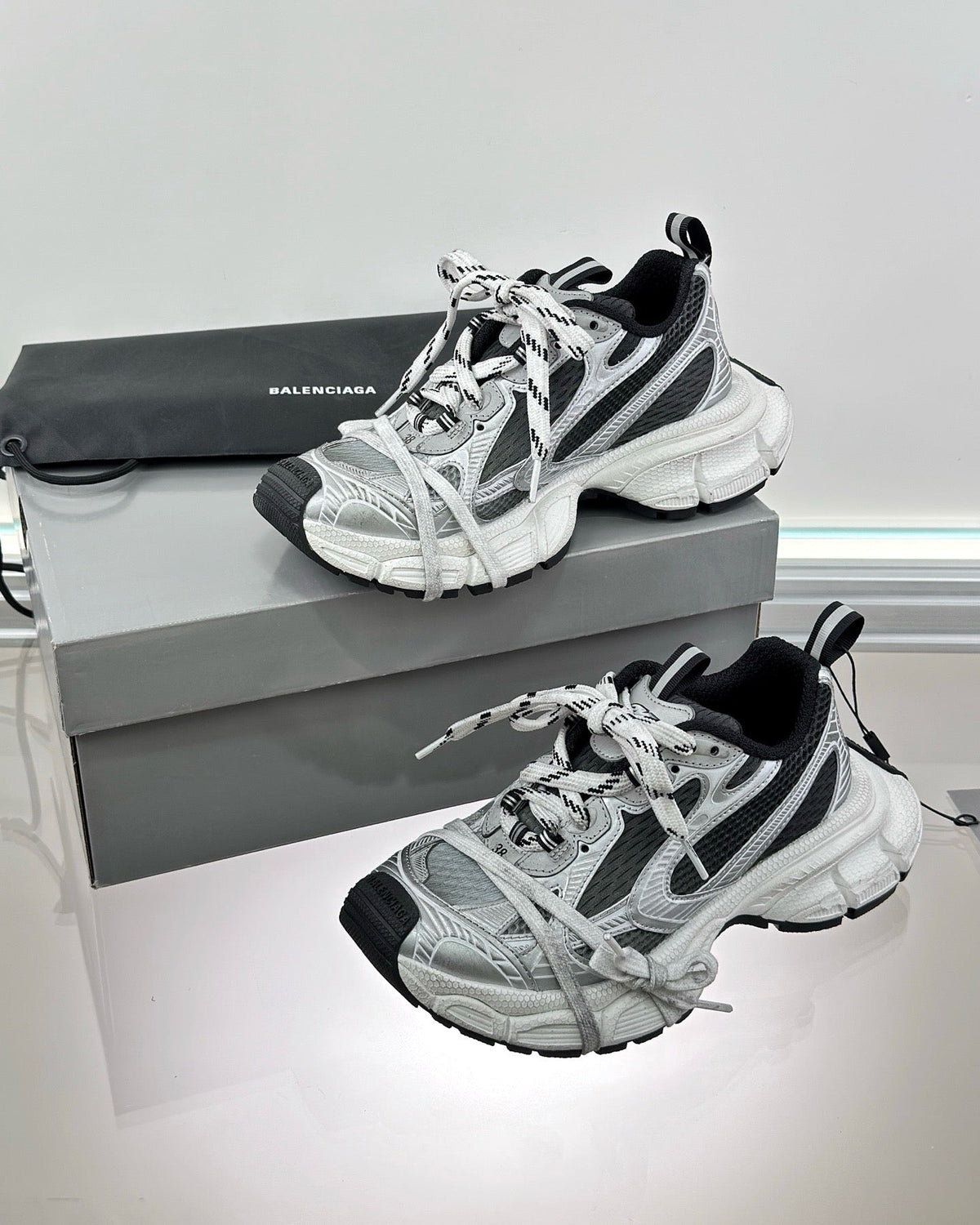 Caged Panel Runner White and Black Sneakers