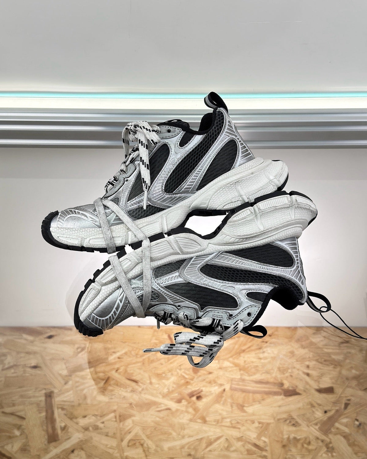 Caged Panel Runner White and Black Sneakers