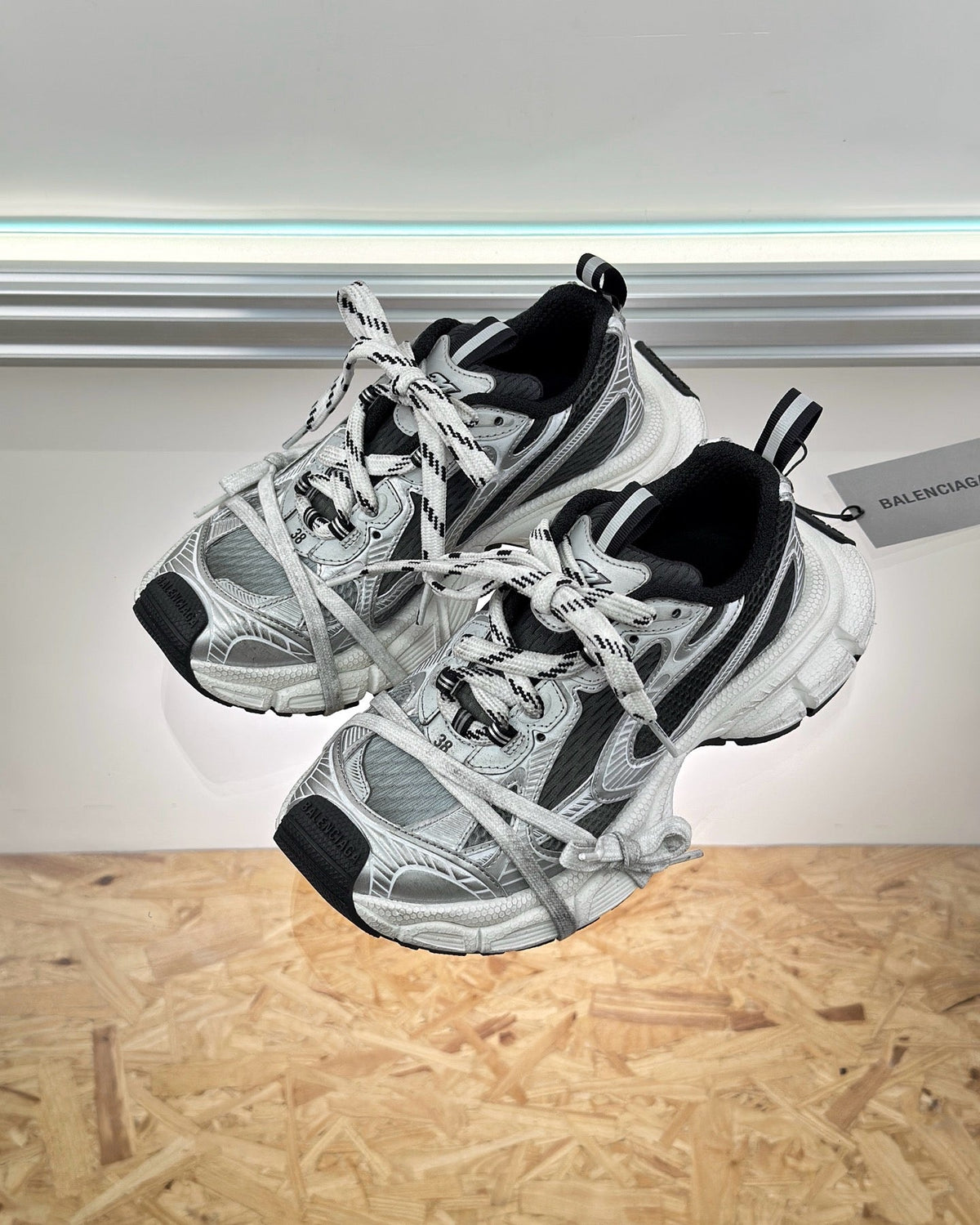 Caged Panel Runner White and Black Sneakers