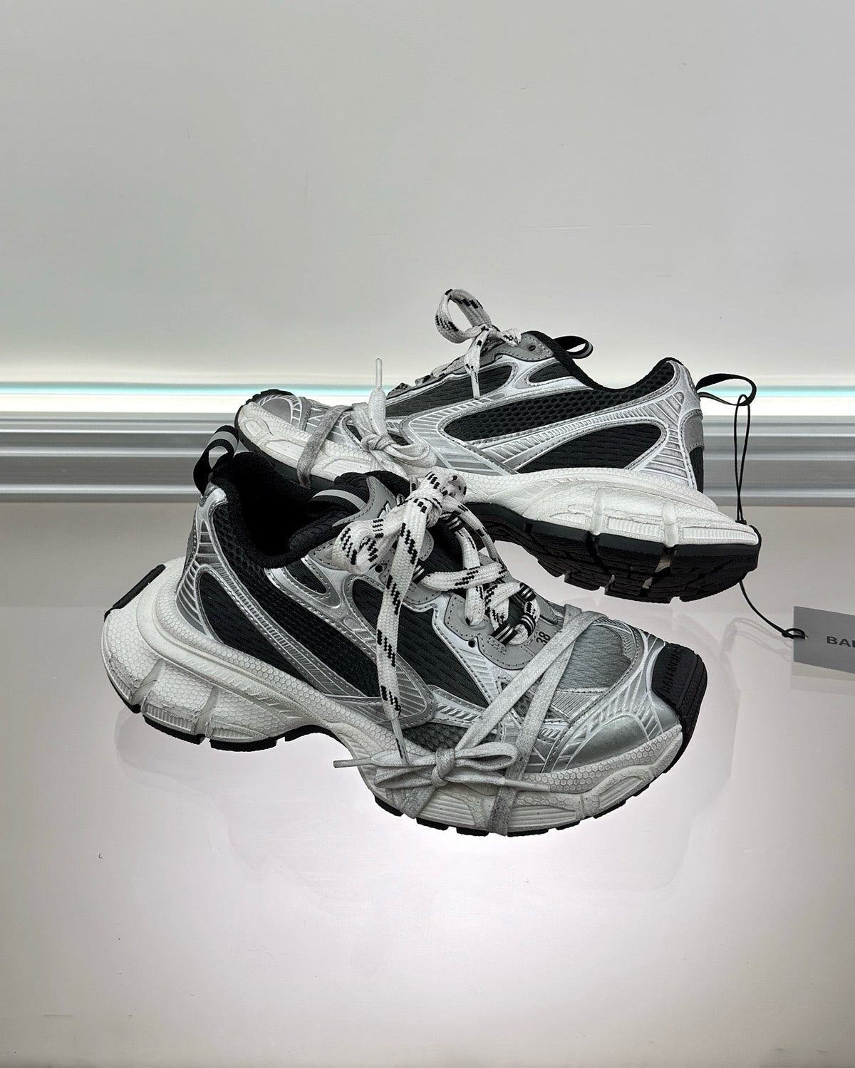 Caged Panel Runner White and Black Sneakers