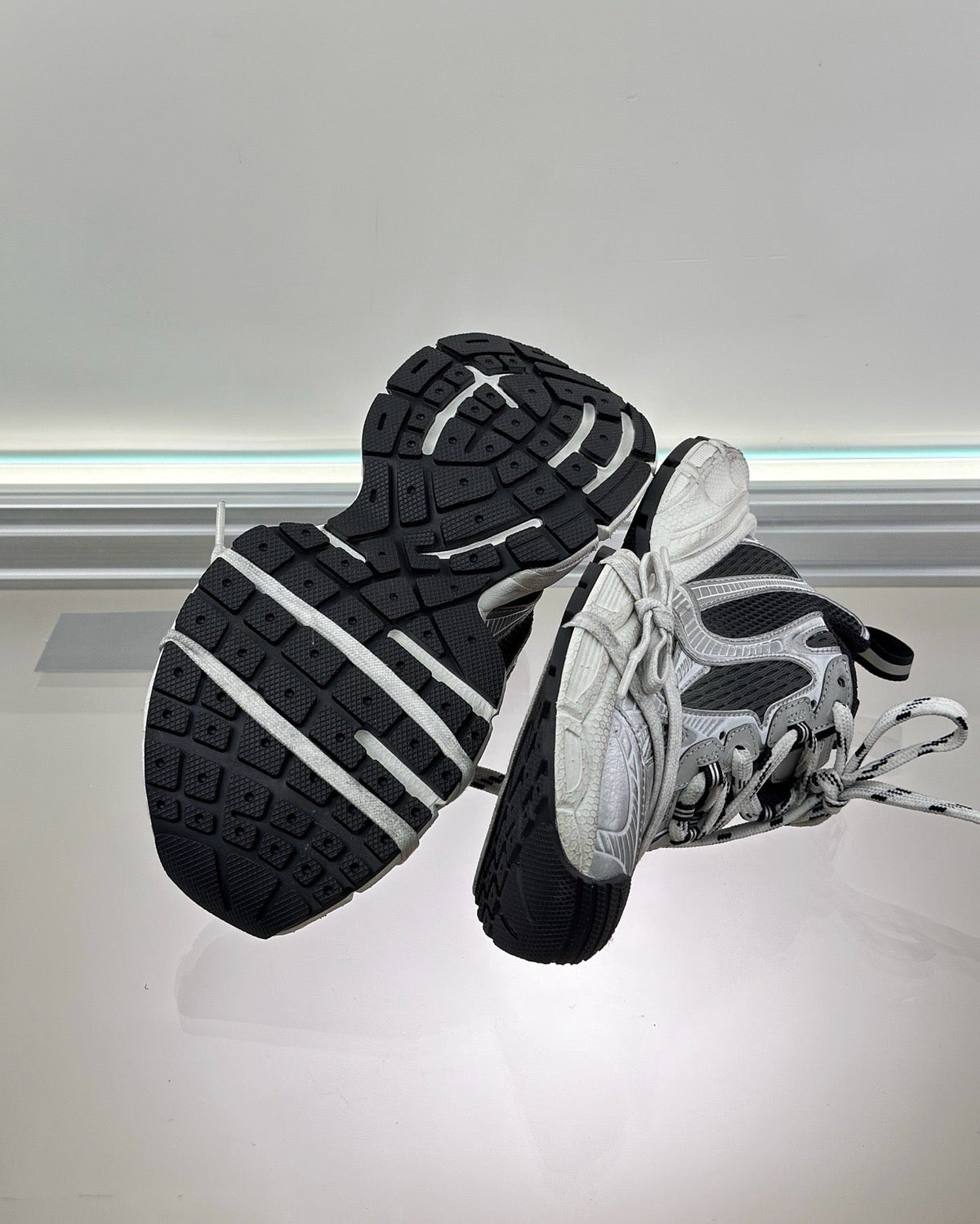 Caged Panel Runner White and Black Sneakers