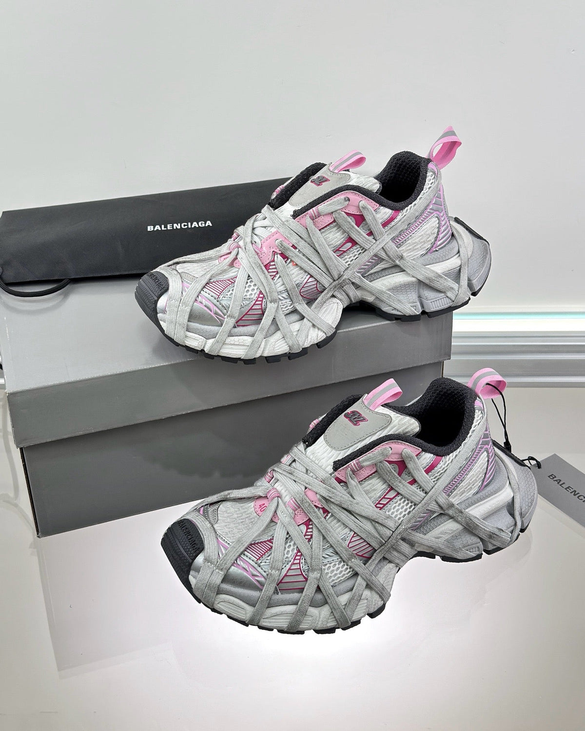 Caged Panel Runner White and Pink Sneakers