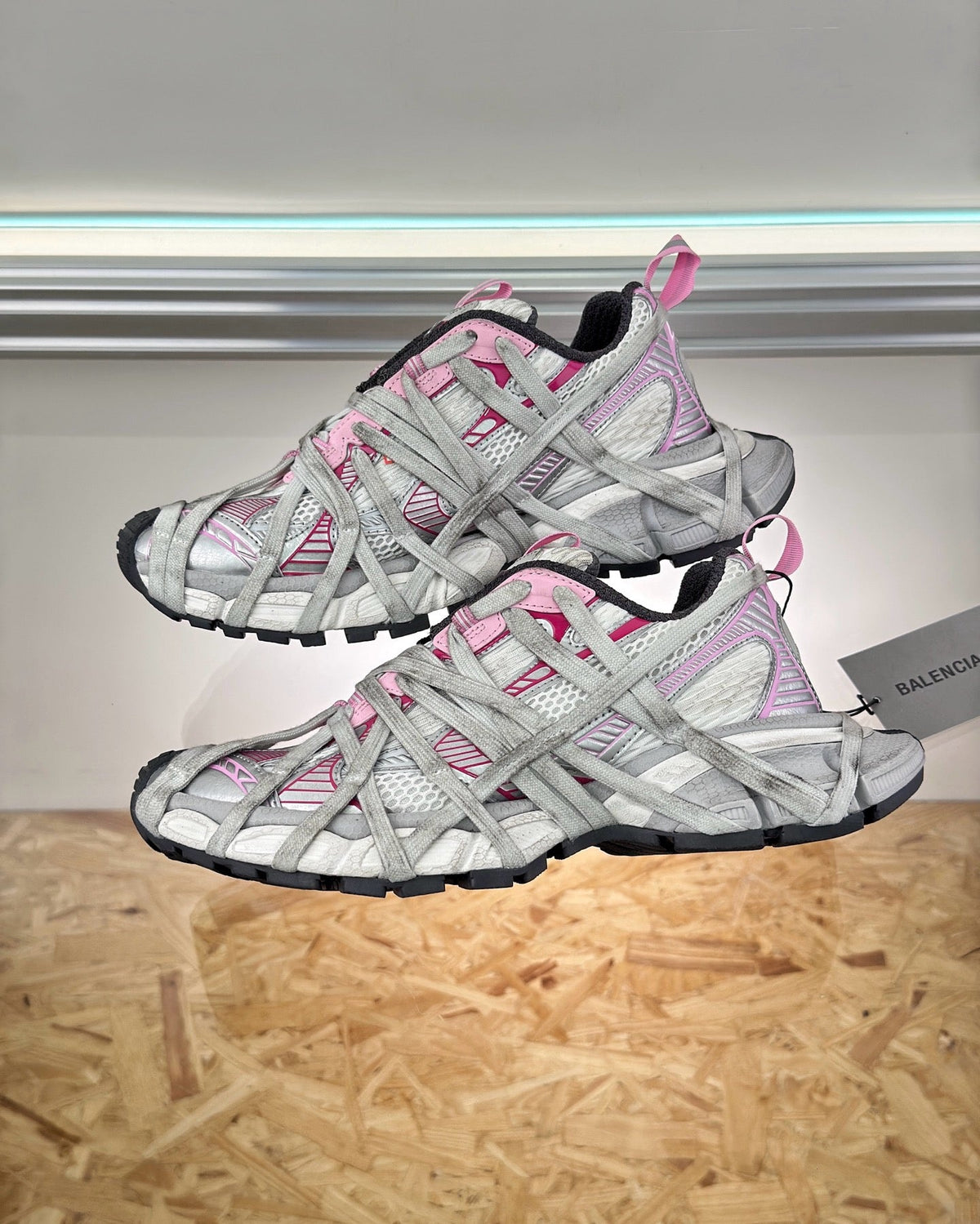 Caged Panel Runner White and Pink Sneakers