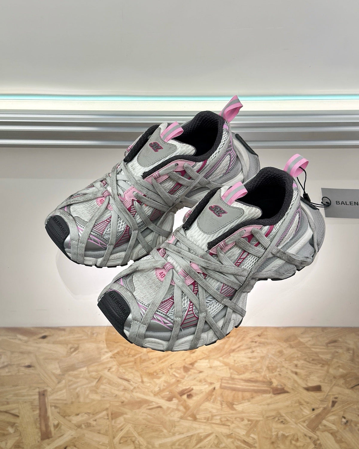 Caged Panel Runner White and Pink Sneakers