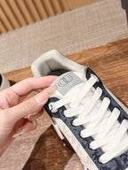 Herren-Sneaker aus Leder mit niedrigem Schaft, blau und weiß