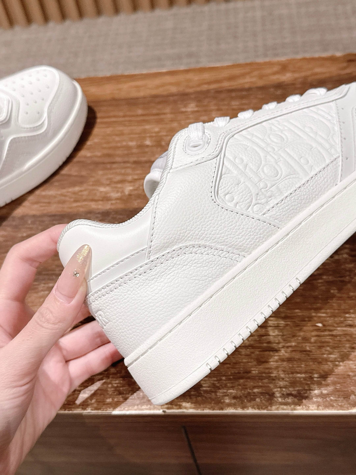 Cream Leather Plain Low-Top - Men's