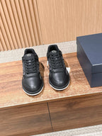 Leather Low-Top Black Grained Sneakers - Men's