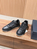 Leather Low-Top Black Grained Sneakers - Men's