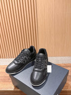 Leather Low-Top Black Grained Sneakers - Men's