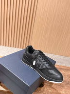 Leather Low-Top Black Grained Sneakers - Men's