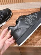 Leather Low-Top Black Grained Sneakers - Men's