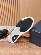 Leather Low-Top Black Grained Sneakers - Men's