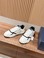 Leather Low-Top Black Grained Sneakers - Men's