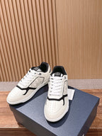 Leather Low-Top Black Grained Sneakers - Men's