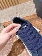 Leather Low-Top Navy Sneakers - Men's