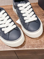 Leather Low-Top Grey and White Sneakers - Men's