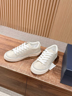 Leather Low-Top Grey and White Sneakers - Men's