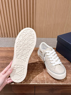 Leather Low-Top Grey and White Sneakers - Men's