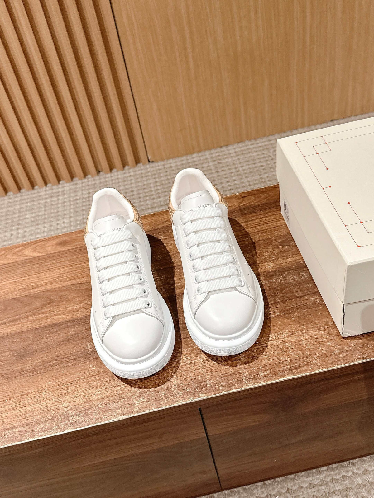 White and Golden Sneakers - Women's