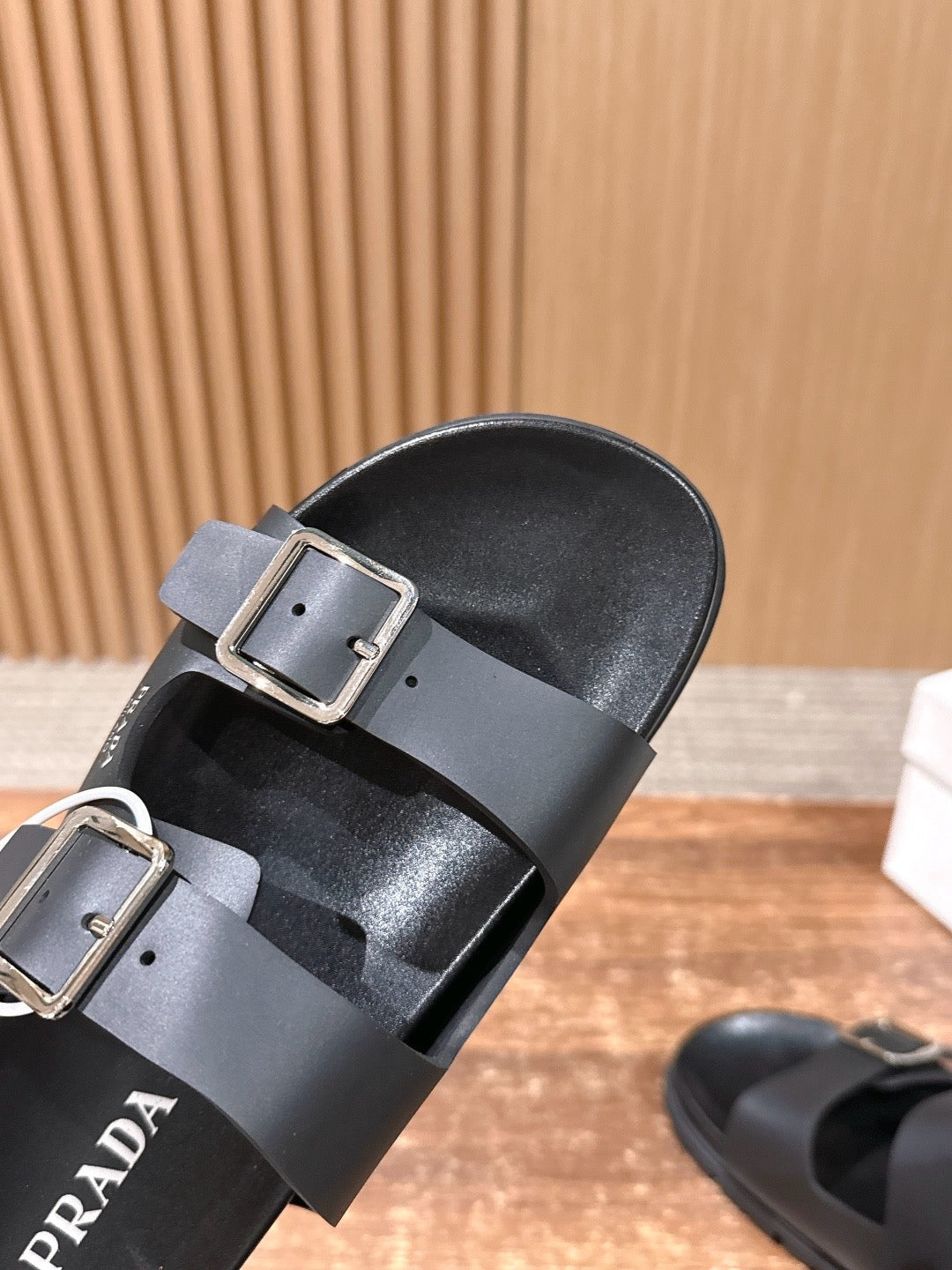 Black Leather Plain Double Strap - Women's