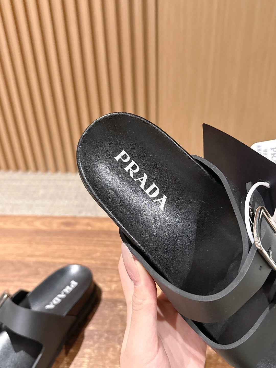 Black Leather Plain Double Strap - Women's