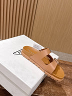 Black Leather Plain Double Strap - Women's