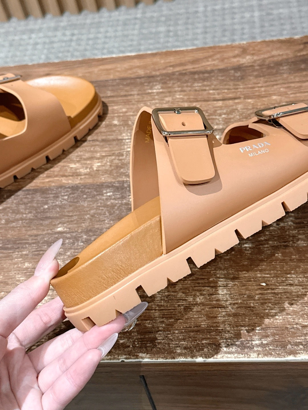 Black Leather Contrast Footbed Double Strap - Women's