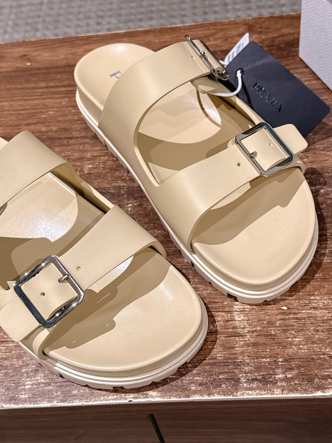 Black Leather Contrast Footbed Double Strap - Women's
