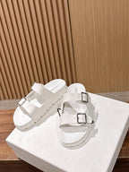 Black Leather Plain Double Strap - Women's