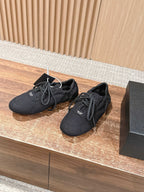 Black Mesh Plain Low-Top - Women's