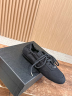 Black Mesh Plain Low-Top - Women's