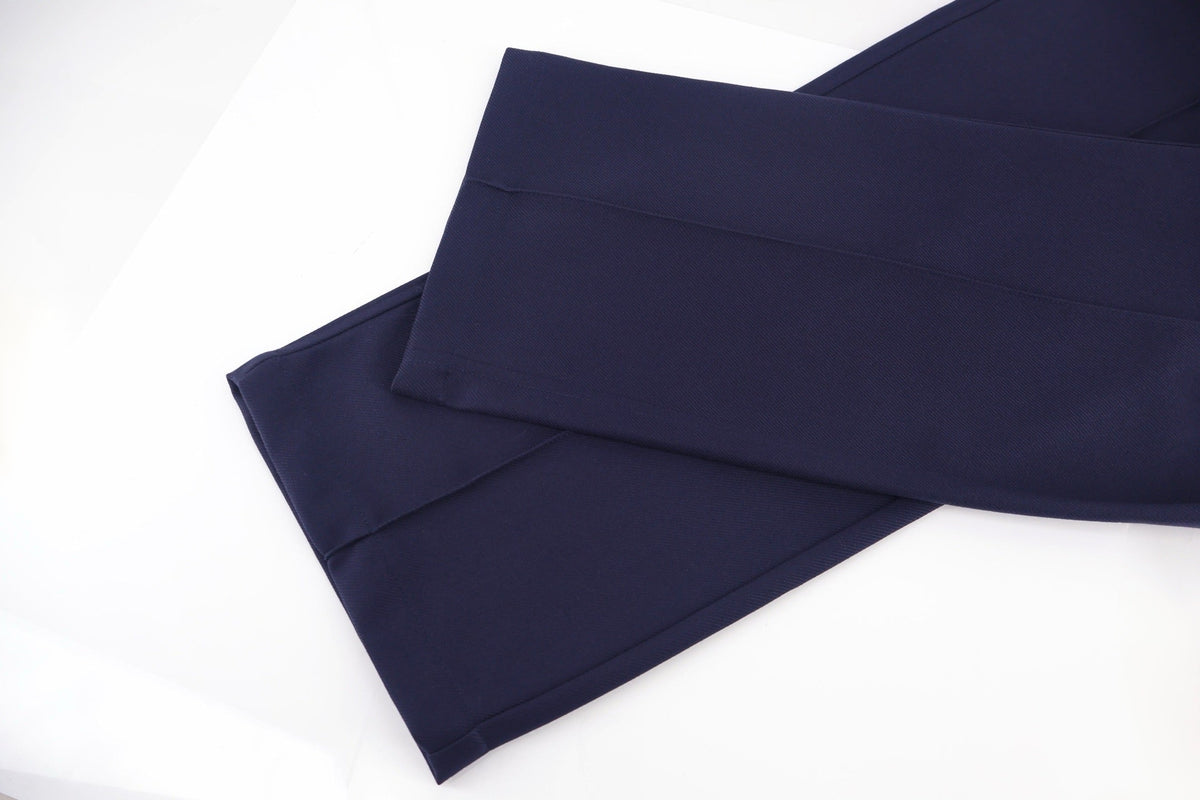 Marineblau Baumwolle Kontrastbinder Weites Bein – Herren