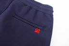 Marineblau Baumwolle Kontrastbinder Weites Bein – Herren