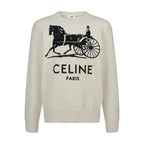 Cremefarbenes Baumwoll-Rundhals-Sweatshirt mit Kutschengrafik – Herren