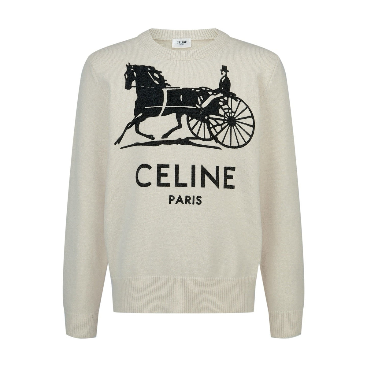 Cremefarbenes Baumwoll-Rundhals-Sweatshirt mit Kutschengrafik – Herren