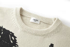 Cremefarbenes Baumwoll-Rundhals-Sweatshirt mit Kutschengrafik – Herren