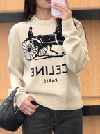 Cremefarbenes Baumwoll-Rundhals-Sweatshirt mit Kutschengrafik – Herren