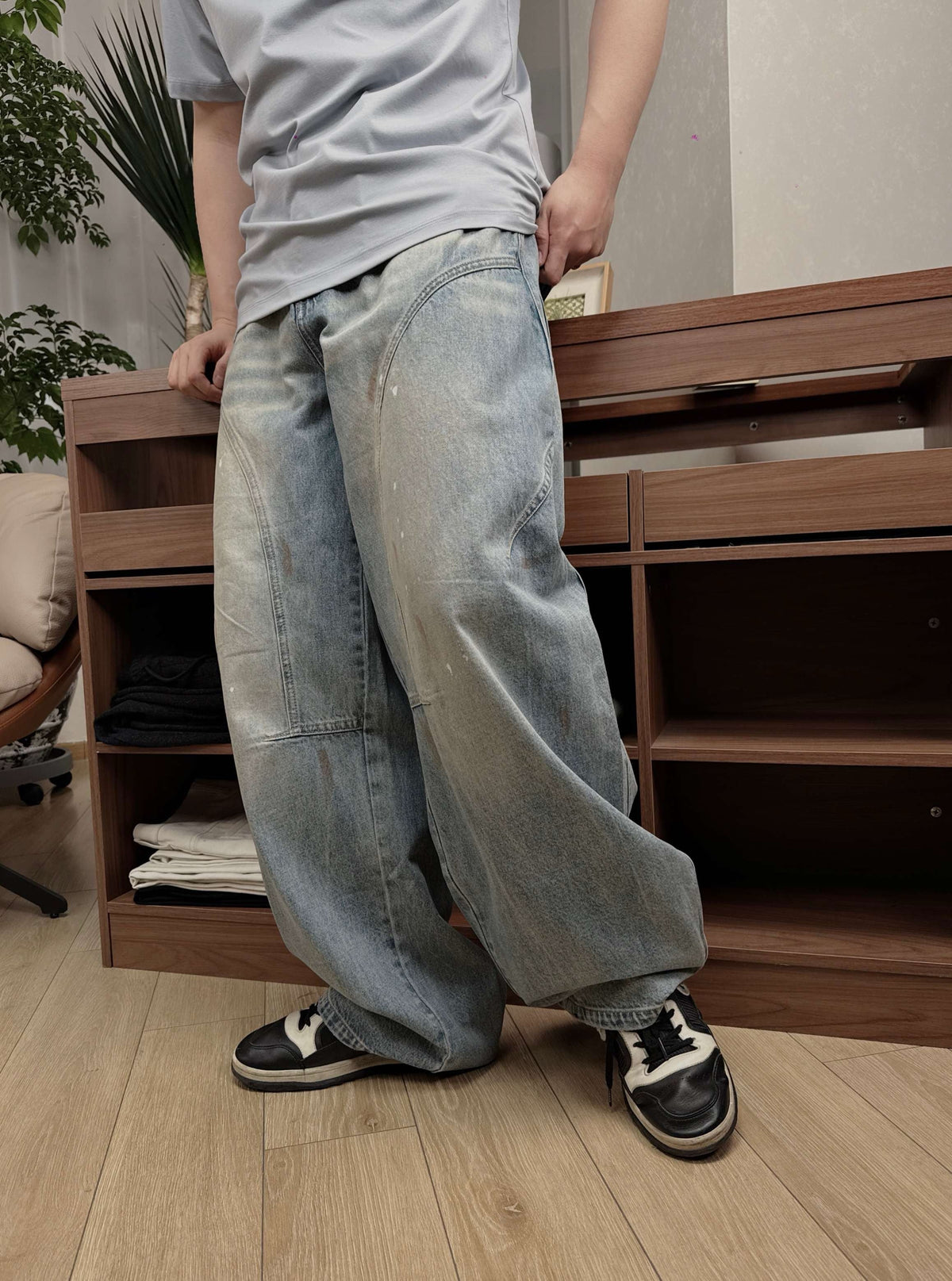 Blue Denim Faded Wide-Leg – Herren