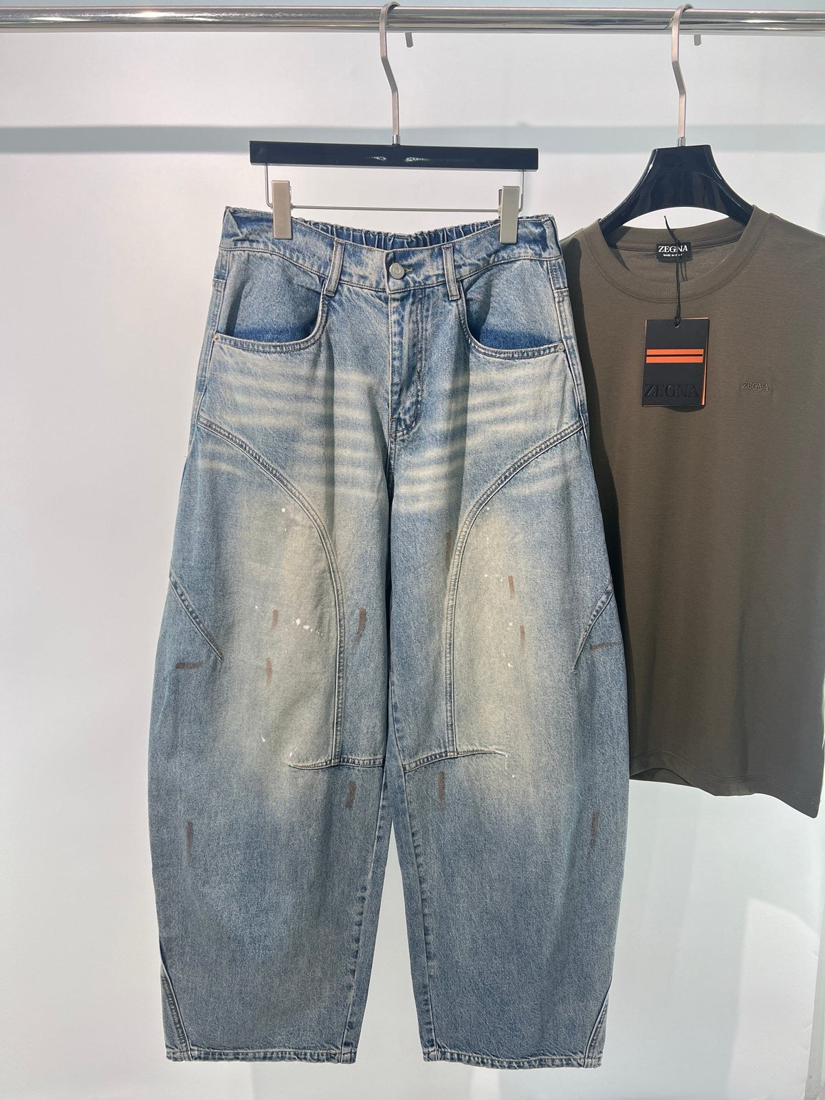 Blue Denim Faded Wide-Leg – Herren