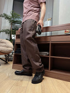Braune Baumwollhose mit geradem Bein und Kordelzug – Damen