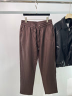 Braune Baumwollhose mit geradem Bein und Kordelzug – Damen