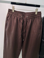Braune Baumwollhose mit geradem Bein und Kordelzug – Damen