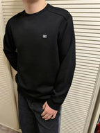 Schwarzes Baumwoll-Rundhals-Sweatshirt mit kleinem Logo – Herren