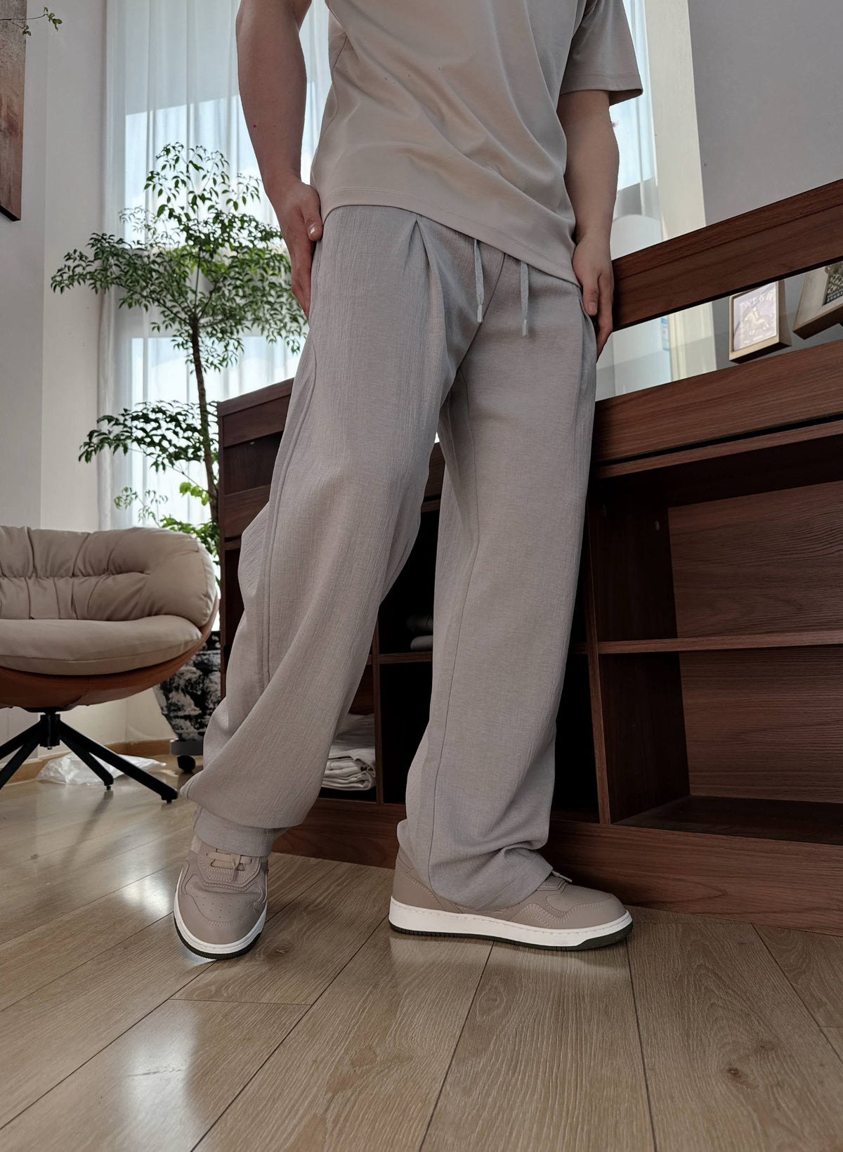Schwarze, elastische weite Beinhose aus Baumwolle – Herren