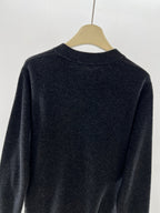 Schwarzer Woll-Rundhalspullover mit Brustlogo – Herren