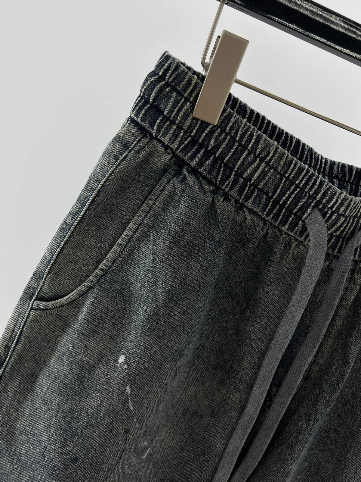 Grey Denim Washed Drawstring - Men's
