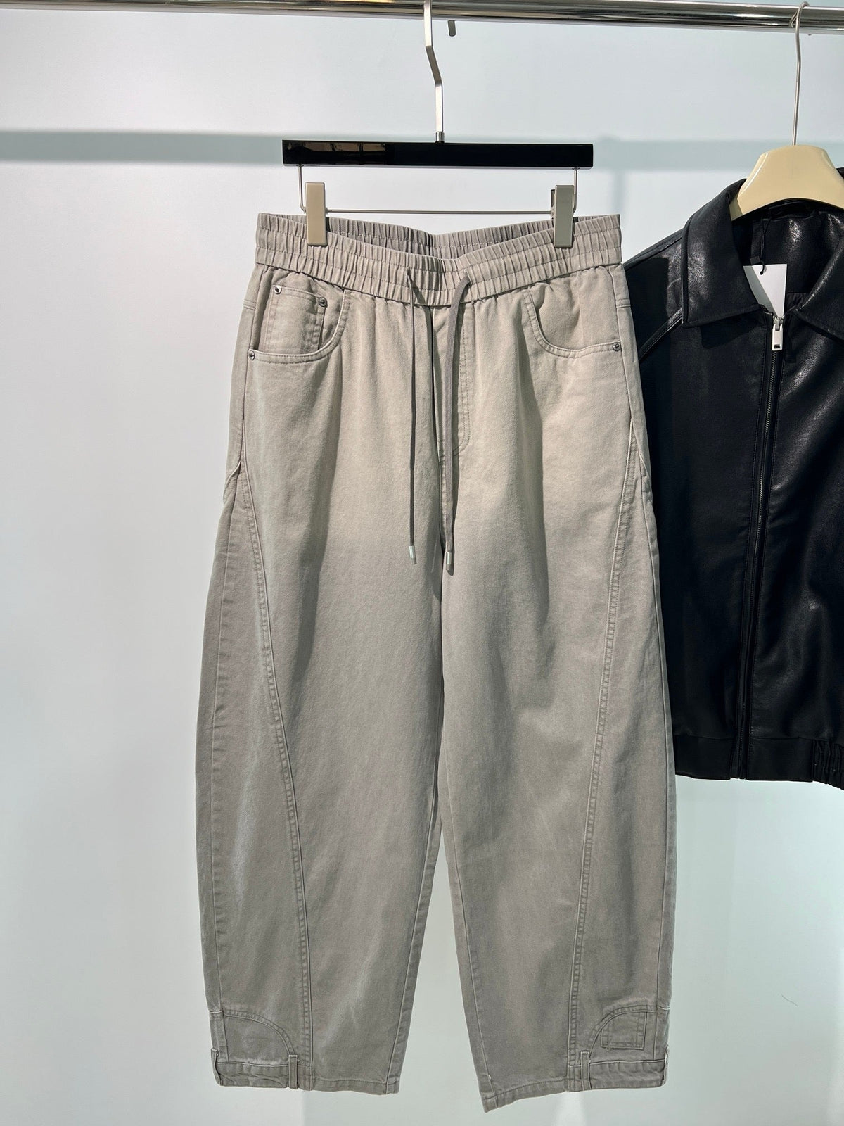 Beige Baumwollhose mit Kordelzug und weitem Bein – Herren